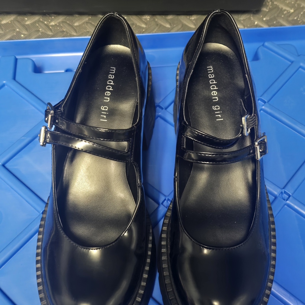 Madden Girl Shiny Black Mary Jane Flats